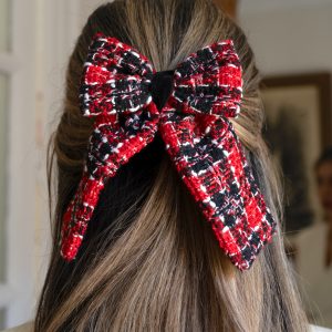 lazo para el pelo hecho de tejido tweed rojo coleccion paloma lajud - red bow