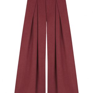 Pantalon granate de vestir tejido de lino natural con caida y pinzas al frente, fresco ideal para temporada de calor