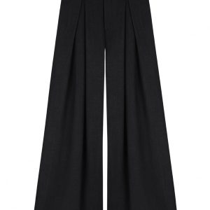 Pantalon negro de vestir tejido de lino natural con caida y pinzas al frente, fresco ideal para temporada de calor